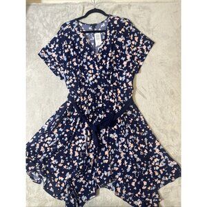 Torrid Womens Heart Print Wrap Dress Navy Blue Pink Size 2X